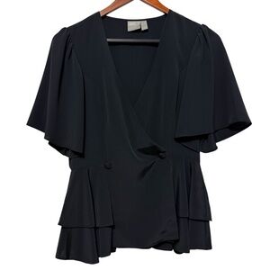 ASOS Designs Elegant Black Wrap Top Women’s Size 4 V-Neck Peplum Flutter Sleeves